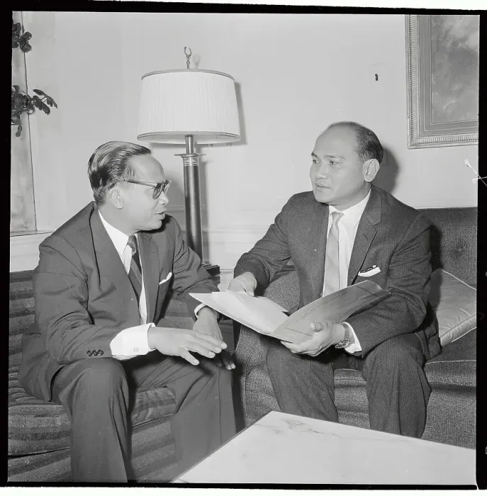 Framed Print : Dr. Subrandrio Conferring with Salvador P. Lopez