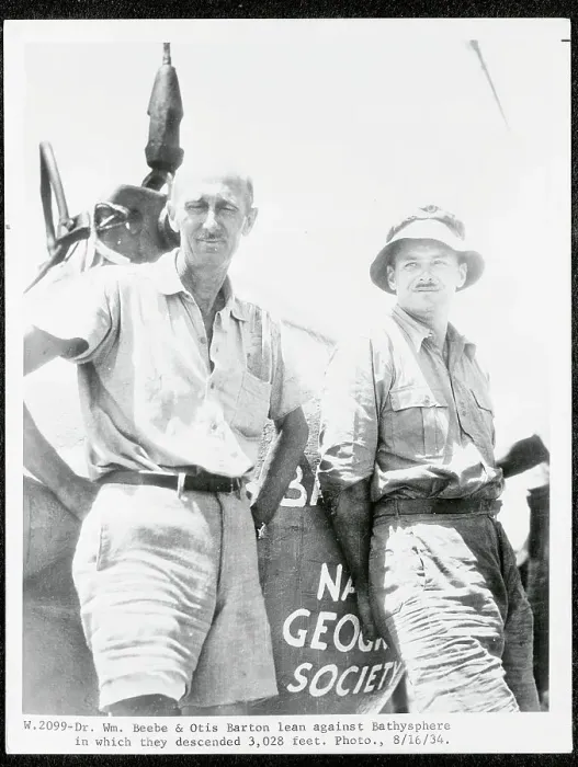 Framed Print : Dr. William Beebe and Otis Barton Leaning Against Bathysphere Framed Print : Dr. William Beebe and Otis Barton Leaning Against Bathysphere