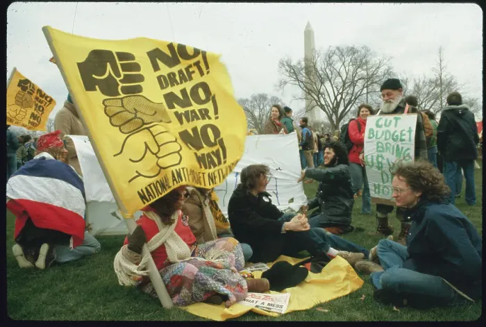 Framed Print : Draft Protesters with Signs Framed Print : Draft Protesters with Signs