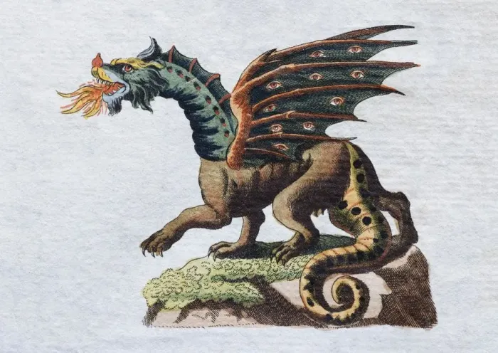 Framed Print : Dragon, hand-colored copper engraving from childrens picture book by Friedrich Justin Bertuch Framed Print : Dragon, hand-colored copper engraving from childrens picture book by Friedrich Justin Bertuch