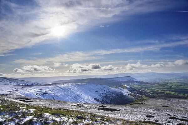 The Dragons back, or Y Grib, and the Brecon Beacons from the Black Mountains, Wales