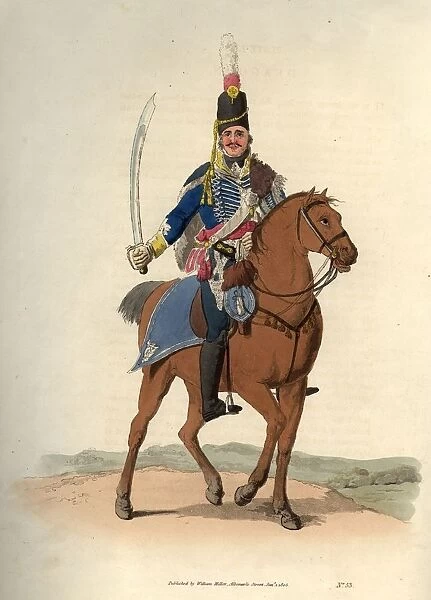 Dragoon. circa 1805: An officer of the 10th Prince of Waless Dragoon Guards