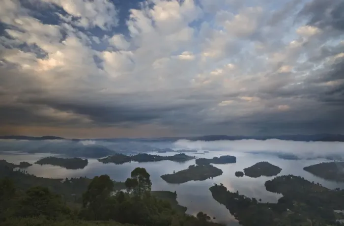 Framed Print : Dramatic clouds and fog at sunrise above the islands of Bunyonyi Lake, Kisoro, southwestern Uganda Framed Print : Dramatic clouds and fog at sunrise above the islands of Bunyonyi Lake, Kisoro, southwestern Uganda