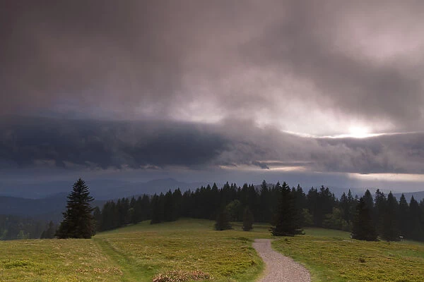 Dramatic clouds seen from Herzogenhorn mountain near Feldberg mountain, southern Black Forest, Baden-Wuerttemberg, Germany, Europe