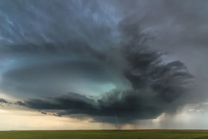 Framed Print : Dramatic looking super-cell storm cloud with cloud to ground lightning. Colorado. USA Framed Print : Dramatic looking super-cell storm cloud with cloud to ground lightning. Colorado. USA