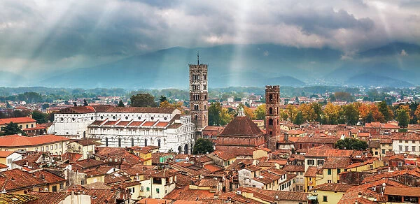 Dramatic Lucca. Dramatic light illuminates the historical city of Lucca in Tuscany, Italy