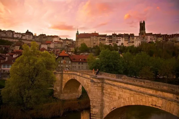 Framed Print : Dramatic sunset in Fribourg, Switzerland