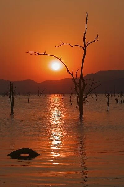 Dramatic sunset over Lake Kariba. Zimbabwe, Southern Africa