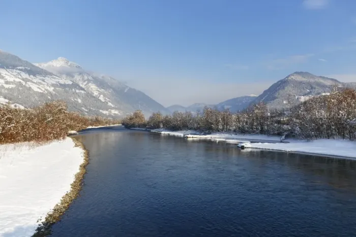 Framed Print : Drava River in winter, Greifenburg, Drautal, Carinthia, Austria