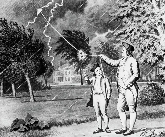 Framed Print : Drawing Of Benjamin Franklin Experiment