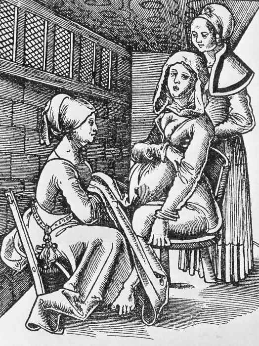 Framed Print : Drawing Depicting Midwife Assisting a Mother to Be Framed Print : Drawing Depicting Midwife Assisting a Mother to Be