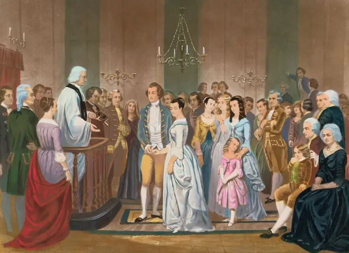 Framed Print : Drawing Depicting Wedding of George and Martha Washington Framed Print : Drawing Depicting Wedding of George and Martha Washington