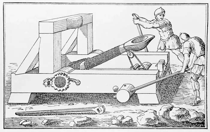 Framed Print : Drawing of an Early Catapult