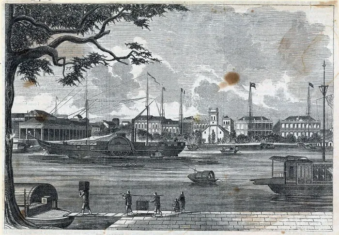 Framed Print : Drawing Of Factories And Water In China Framed Print : Drawing Of Factories And Water In China