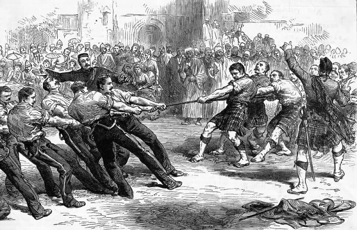 Framed Print : Drawing with Gazing Crowd and Military Men in Tug of War Framed Print : Drawing with Gazing Crowd and Military Men in Tug of War