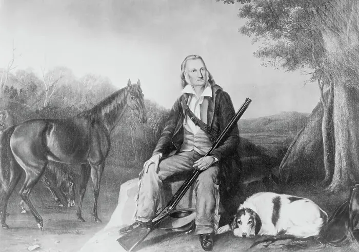 Framed Print : Drawing of John James Audubon Outdoors with Animals Framed Print : Drawing of John James Audubon Outdoors with Animals