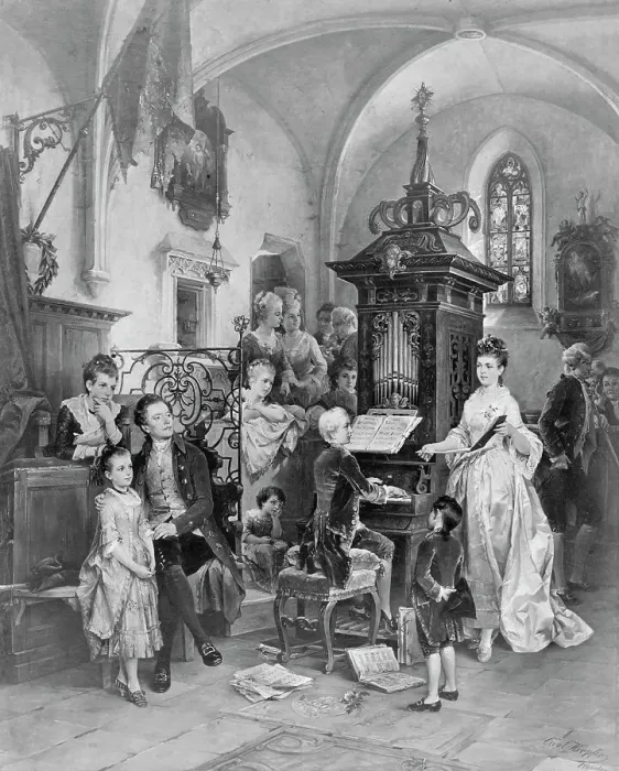 Framed Print : Drawing of Mozart Playing Organ for Gathering Framed Print : Drawing of Mozart Playing Organ for Gathering