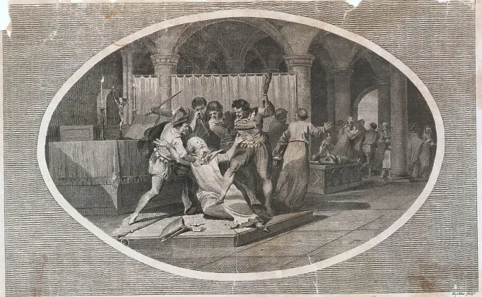 Framed Print : Drawing of Murder Scene of Archbishop Thomas Beckett Framed Print : Drawing of Murder Scene of Archbishop Thomas Beckett
