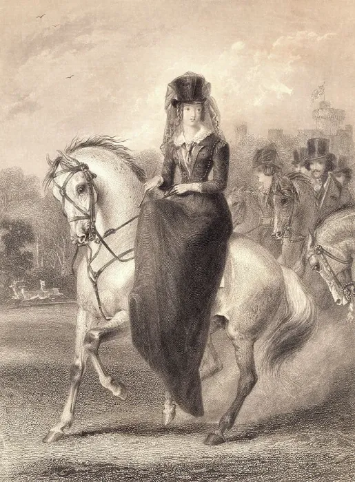 Framed Print : Drawing of Queen Victoria on Horseback
