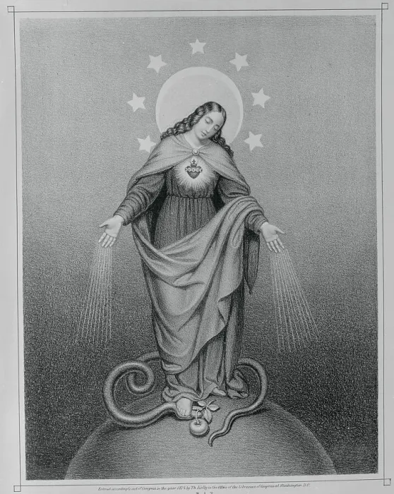Framed Print : Drawing Showing Mary Atop Globe Framed Print : Drawing Showing Mary Atop Globe