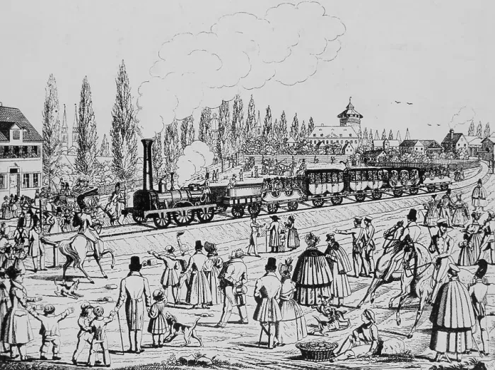 Framed Print : Drawing Showing Travelers at Train Station