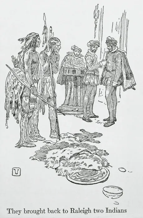 Framed Print : Drawing of Sir Walter Raleigh and Aids with Natives Framed Print : Drawing of Sir Walter Raleigh and Aids with Natives
