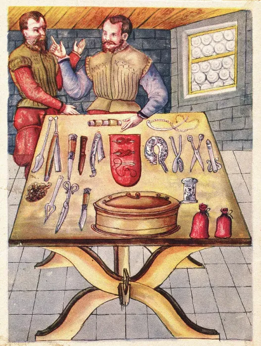 Framed Print : Drawing of Surgeon Preparing his Tools Framed Print : Drawing of Surgeon Preparing his Tools
