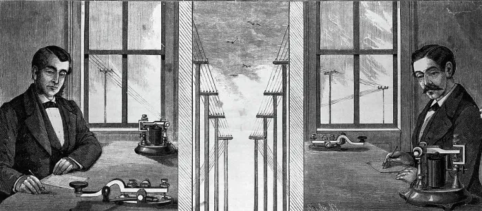 Framed Print : Drawing Of Telegraph Operation Framed Print : Drawing Of Telegraph Operation