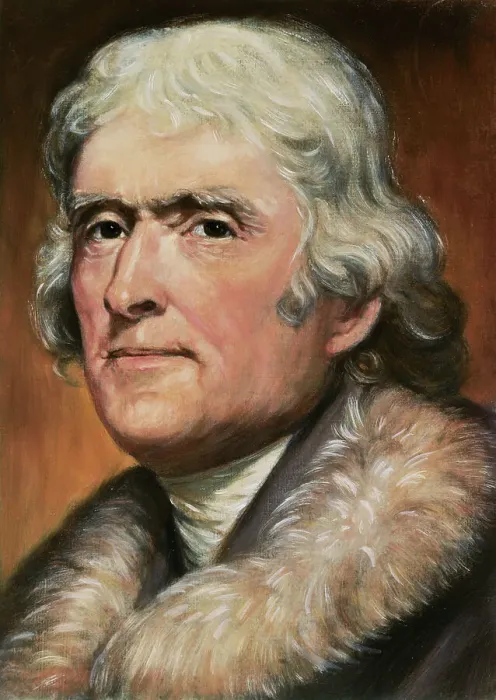 Framed Print : Drawing of Thomas Jefferson Wearing Fur Collared Coat