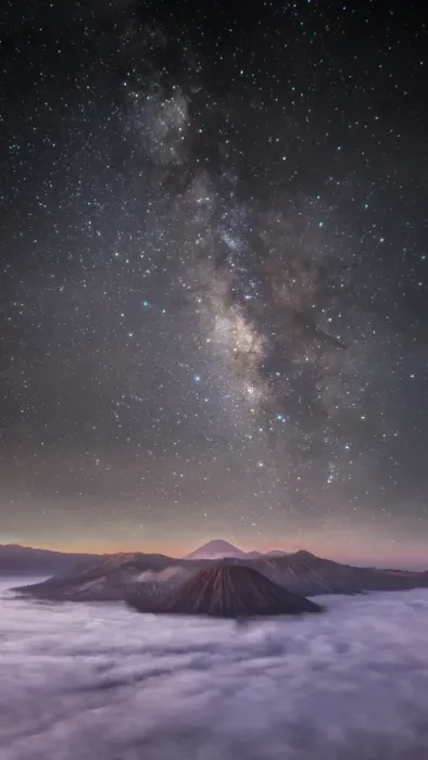 Framed Print : Dreamlike Milky way and mountain range before morning sunrise at bromo volcano mountain with Vertical 16: 9 format, east java, indonesia Framed Print : Dreamlike Milky way and mountain range before morning sunrise at bromo volcano mountain with Vertical 16: 9 format, east java, indonesia