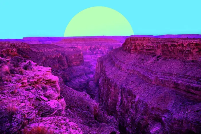 Framed Print : Dreamy colorful view of the Grand Canyon with saturated colors and big sun Framed Print : Dreamy colorful view of the Grand Canyon with saturated colors and big sun