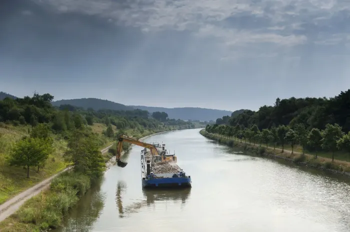Framed Print : Dredger on the Main-Danube Canal, Altmuhltal, Bavaria, Germany Framed Print : Dredger on the Main-Danube Canal, Altmuhltal, Bavaria, Germany