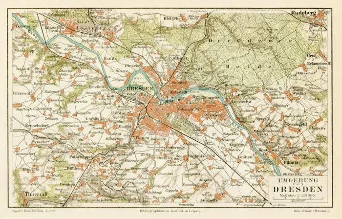 Framed Print : Dresden map 1895 Framed Print : Dresden map 1895