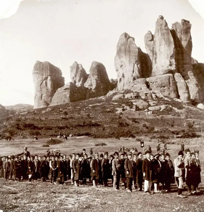 Framed Print : Drill, obedience, school trip, schoolboys drill in Kalabakas, Kastraki region, 1890, Greece, Historical, digitally restored reproduction from a 19th century original Framed Print : Drill, obedience, school trip, schoolboys drill in Kalabakas, Kastraki region, 1890, Greece, Historical, digitally restored reproduction from a 19th century original