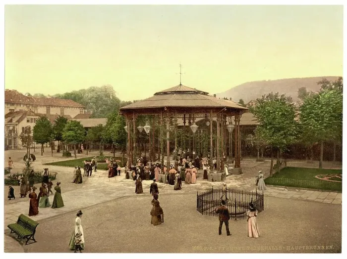 Framed Print : The drinking fountain in Bay Pyrmont in Lower Saxony, Germany, Historic, Photochrome print from the 1890s Framed Print : The drinking fountain in Bay Pyrmont in Lower Saxony, Germany, Historic, Photochrome print from the 1890s