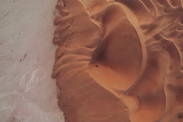 Framed Print : Drone image looking down on the edge of a desert dune at sunset, Abu Dhabi, United Arab Emirates Framed Print : Drone image looking down on the edge of a desert dune at sunset, Abu Dhabi, United Arab Emirates