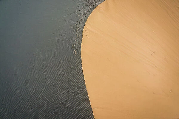 Drone photo of a pure soft desert in Qinghai Province