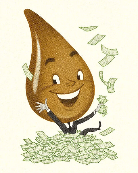 Droplet Character Surrounded by Currency