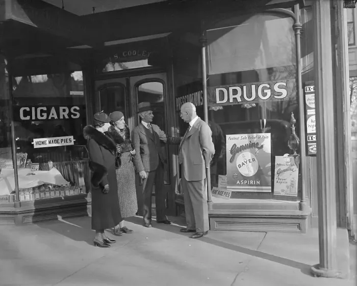 Framed Print : Drug Store Window Advertising Aspirin Framed Print : Drug Store Window Advertising Aspirin