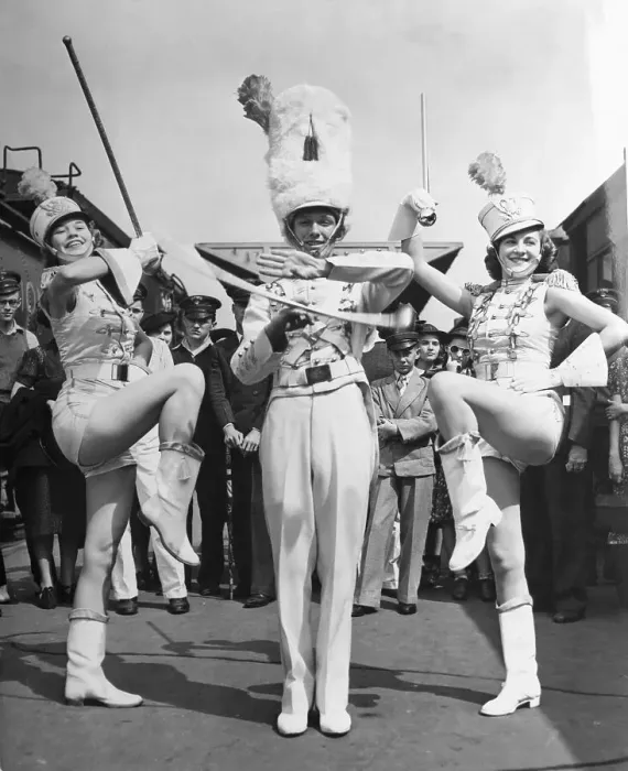 Framed Print : Drum Major and Majorettes Marching Framed Print : Drum Major and Majorettes Marching