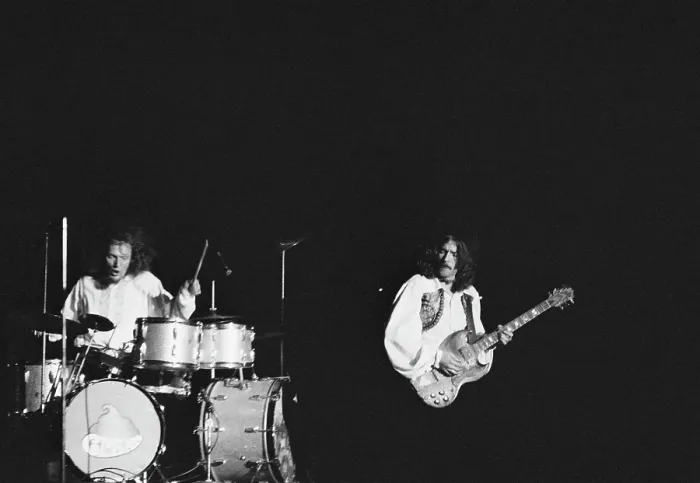 Framed Print : Cream. Drummer Ginger Baker (left) and guitarist Eric Clapton of British Framed Print : Cream. Drummer Ginger Baker (left) and guitarist Eric Clapton of British