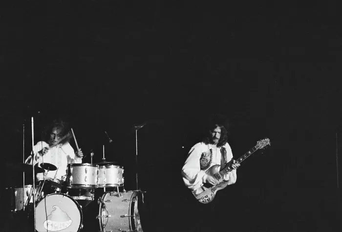 Framed Print : Cream. Drummer Ginger Baker (left) and guitarist Eric Clapton of British Framed Print : Cream. Drummer Ginger Baker (left) and guitarist Eric Clapton of British