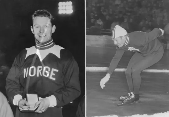 Framed Print : Dual Portrait of Hjalmar Andersen in Action and with Medal Framed Print : Dual Portrait of Hjalmar Andersen in Action and with Medal