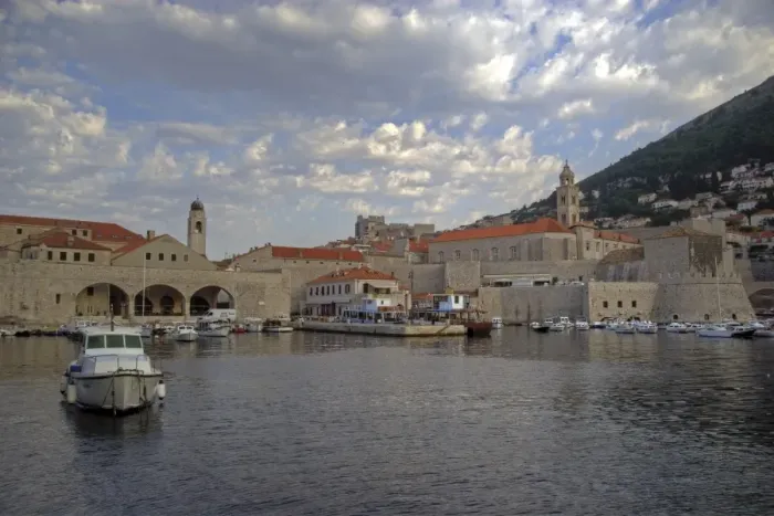 Framed Print : Dubrovnik port and old town cloudy sunrise Framed Print : Dubrovnik port and old town cloudy sunrise