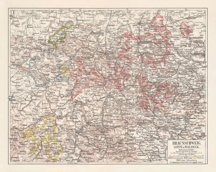 Framed Print : Duchy of Brunswick, Principalities Schaumburg-Lippe, and Waldeck, published 1897 Framed Print : Duchy of Brunswick, Principalities Schaumburg-Lippe, and Waldeck, published 1897