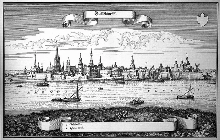 Framed Print : Duesseldorf in the Middle Ages, North Rhine-Westphalia, Germany, Historical, digitally restored reproduction of an original from the 18th century, exact original date not known