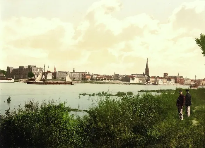 Framed Print : Duesseldorf and the Rhine, Baden-Wuerttemberg, Germany, Historic, digitally restored reproduction of a photochromic print from the 1890s Framed Print : Duesseldorf and the Rhine, Baden-Wuerttemberg, Germany, Historic, digitally restored reproduction of a photochromic print from the 1890s