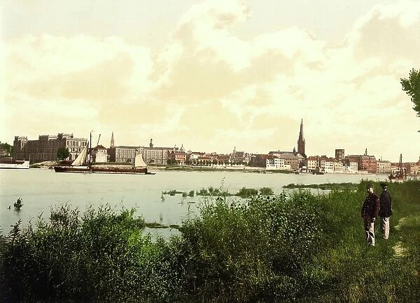Duesseldorf and the Rhine, Baden-Wuerttemberg, Germany, Historic, digitally restored reproduction of a photochromic print from the 1890s