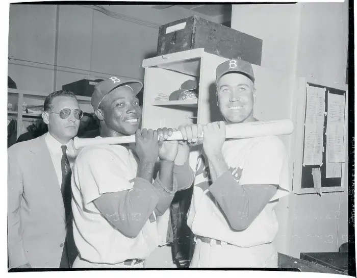 Framed Print : Duke Snider Holding a Baseball Bat with a Teammate Framed Print : Duke Snider Holding a Baseball Bat with a Teammate