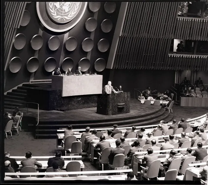 Framed Print : Dulles Addressing UN General Assembly
